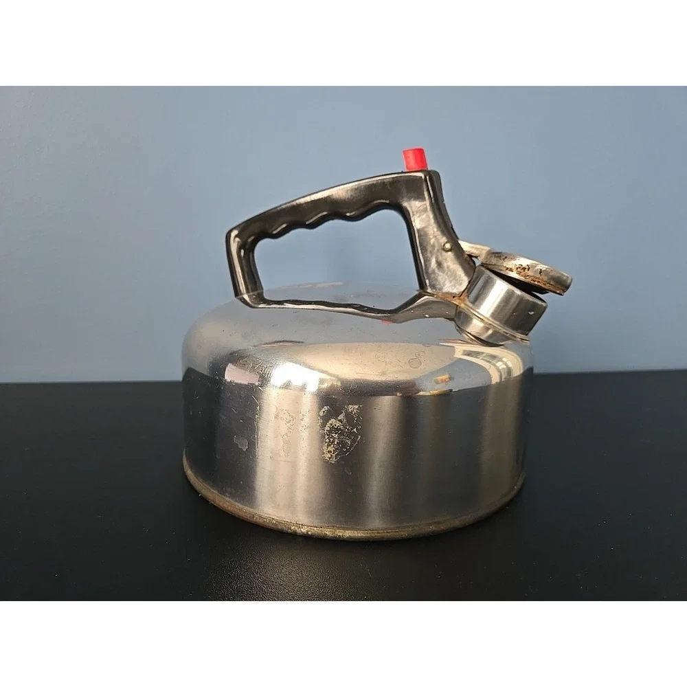 Vtg Rm STAINLESS TEA‎ KETTLE COPPER BOTTOM Limescale